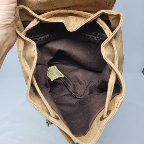 Montado Vegan Cork Backpack Two Toned Tan Brown Taco Flap Minimalist Western - Picture 10 of 12